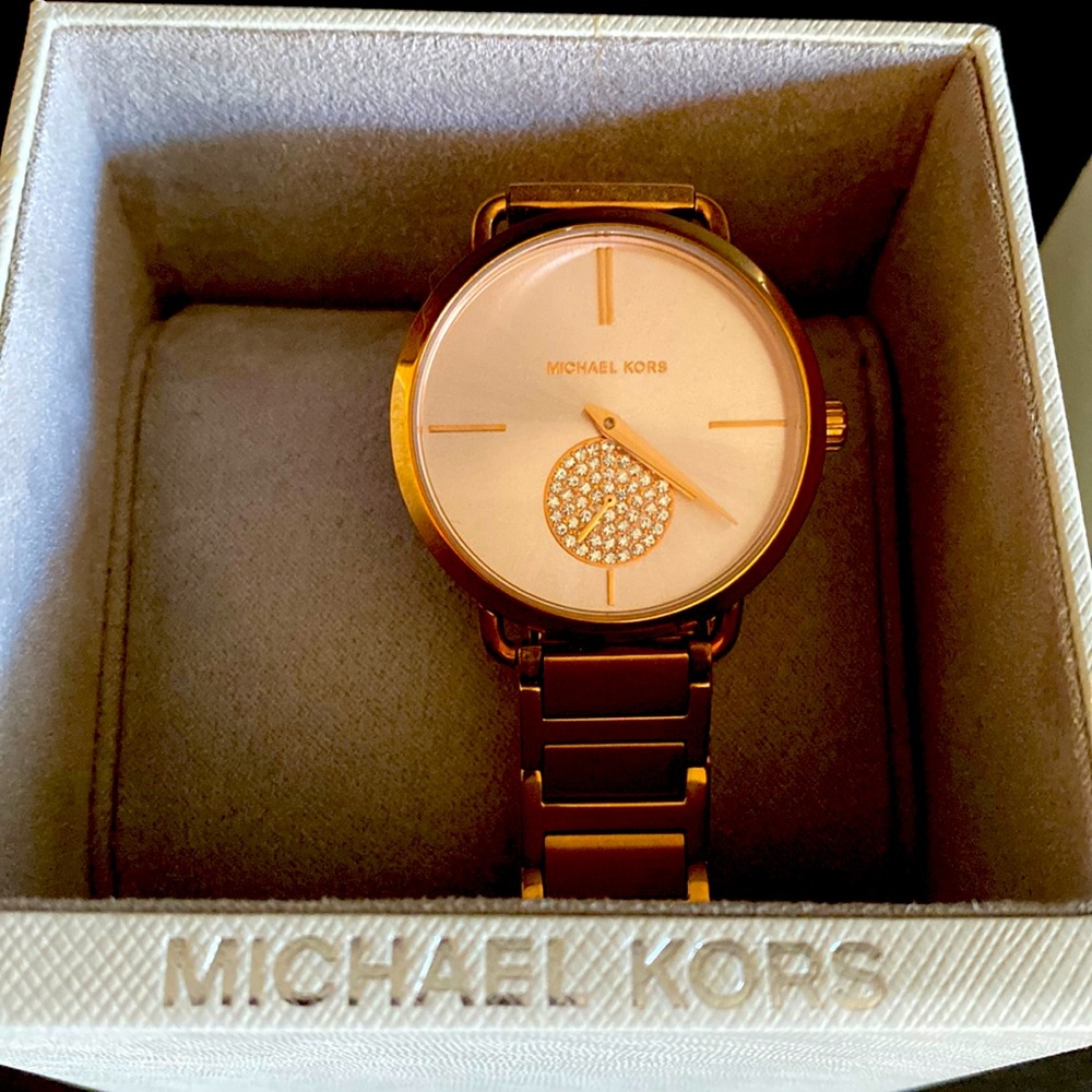 Michael Kors Rose Gold Watch - Portia Diamond Accent Quartz MK3640